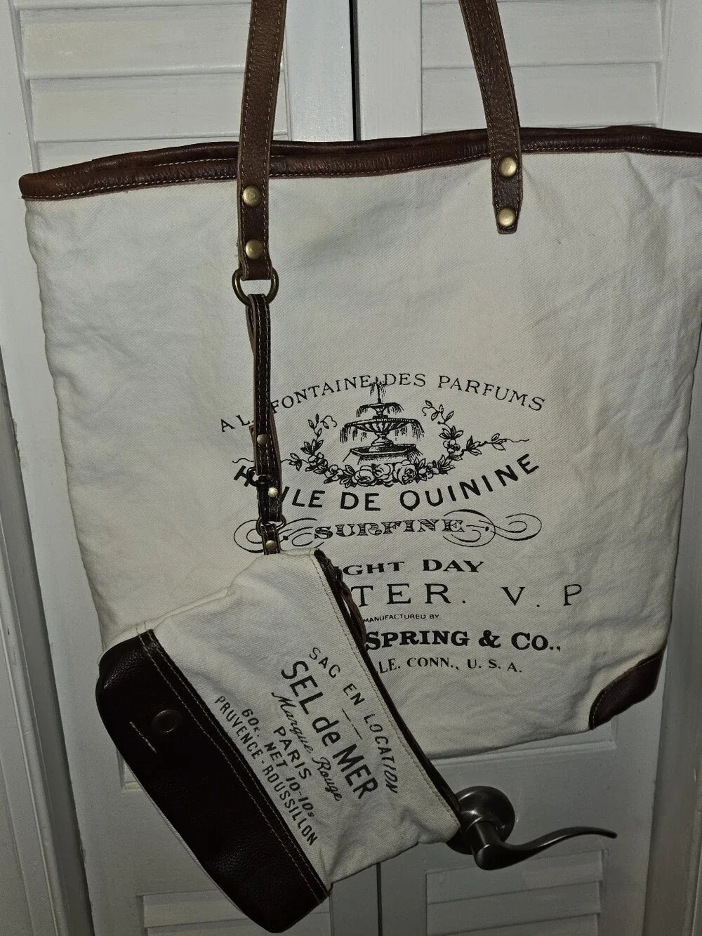 Pre-owned Myra Bag Vintage French Perfume Tote & Sel de Mer Wristlet Set, AS IS